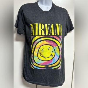 Nirvana Nevermind Gray Smiley Logo Short Sleeve 90s Band Tee
